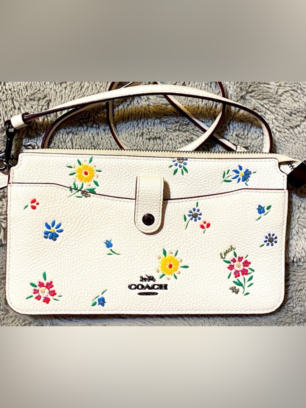 Coach Cream Floral Pebbled Leather Crossbody Bag - Picture 2 of 16
